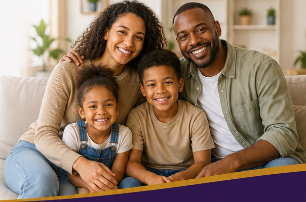Biracial family at home